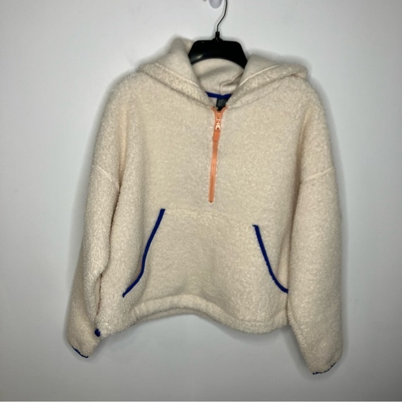 Wild Fable off white Sherpa hooded pullover quarter zip size large - Picture 2 of 7